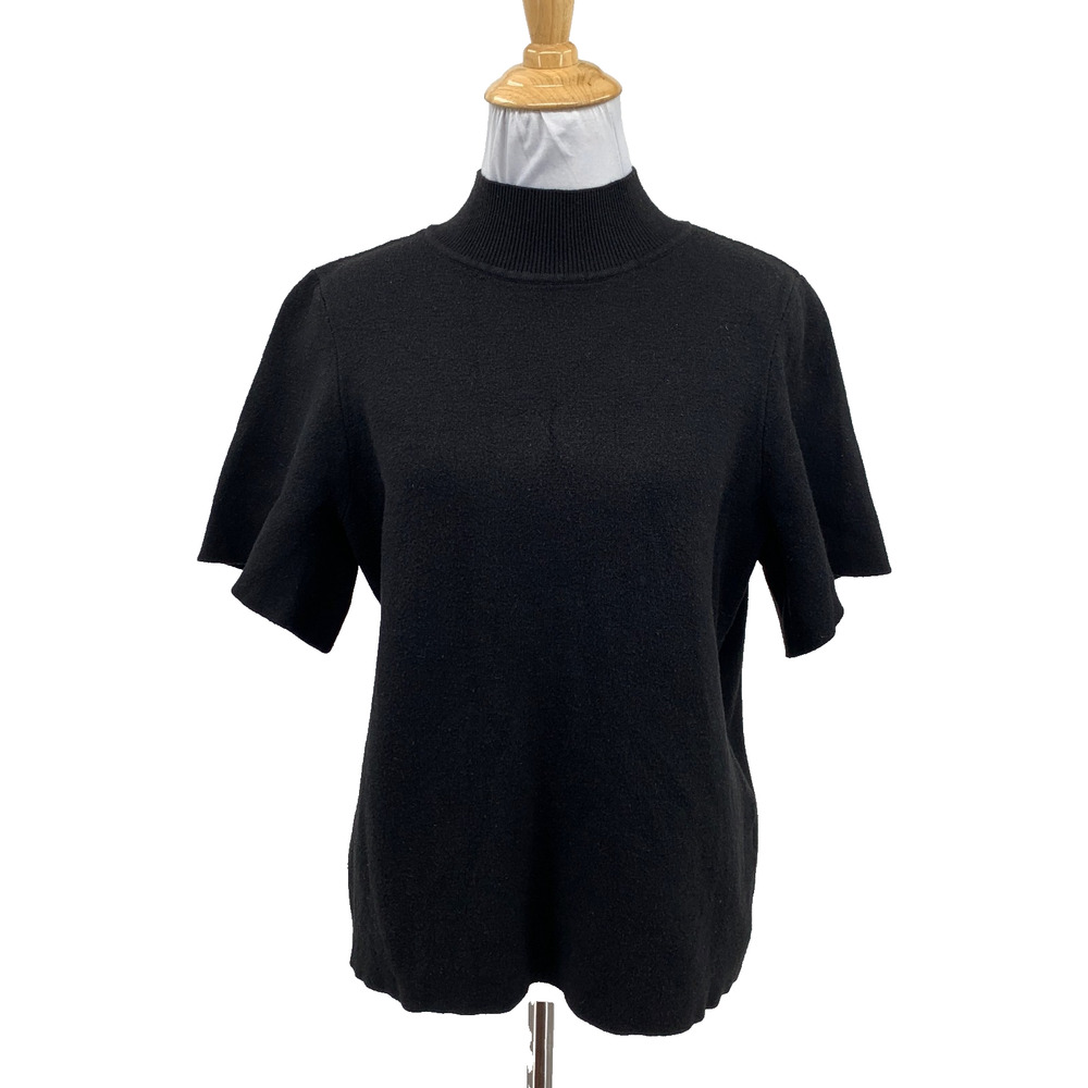 Moth Sweater Top Womens M Medium Black Cashmere Blend Mock Neck Short Sleeve